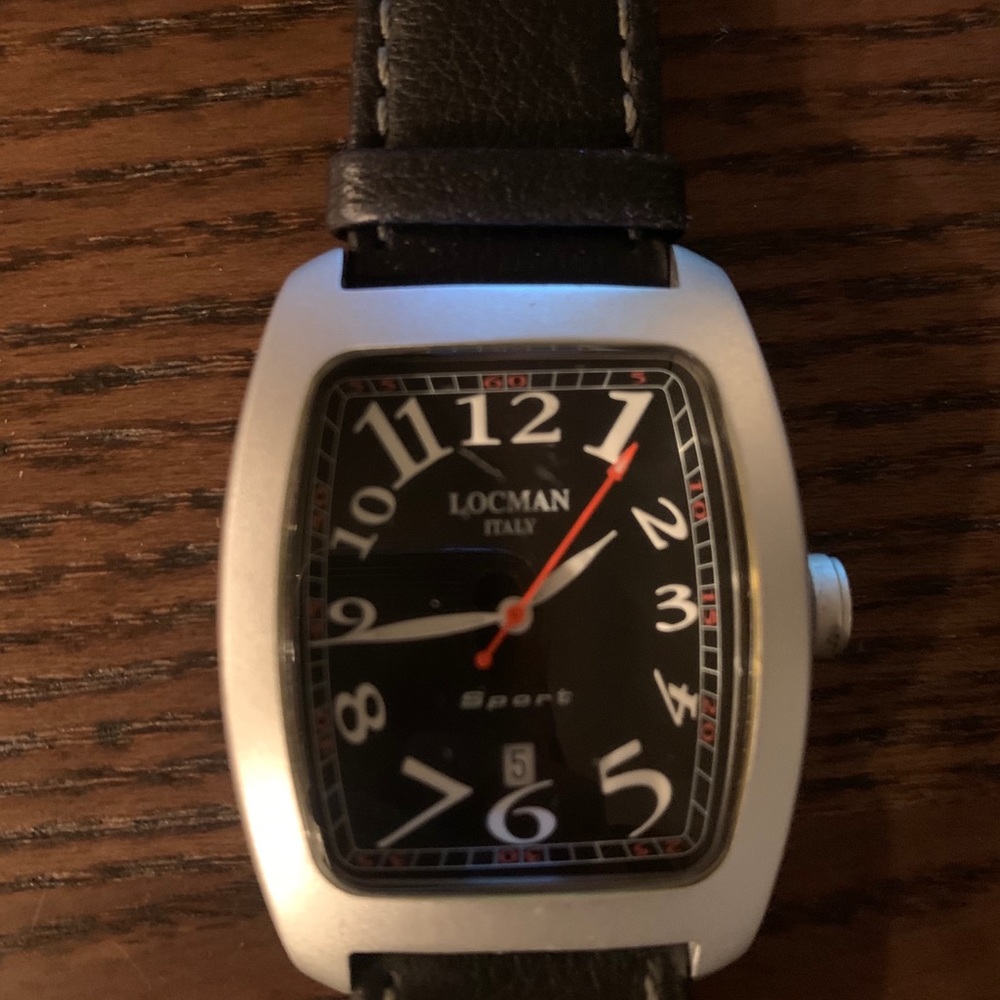Locman watch, black leather strap